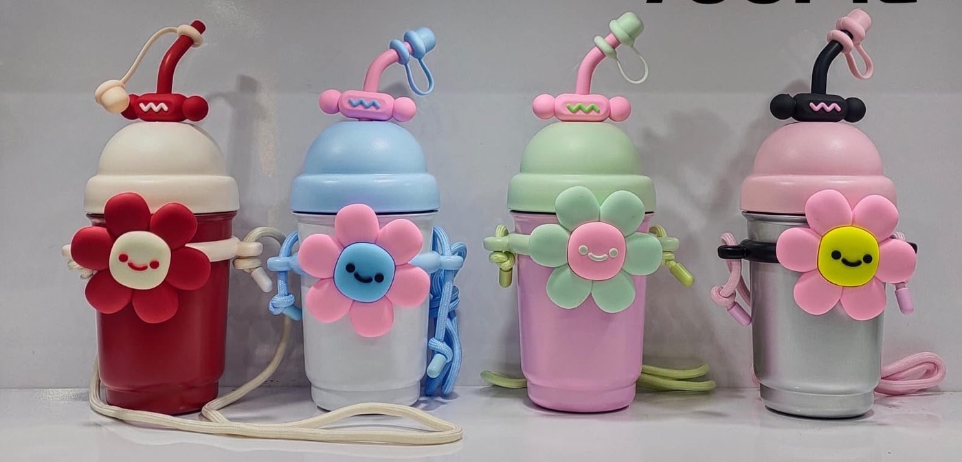 Copo Flor Térmico Infantil com Canudo 700ml — 4 Cores