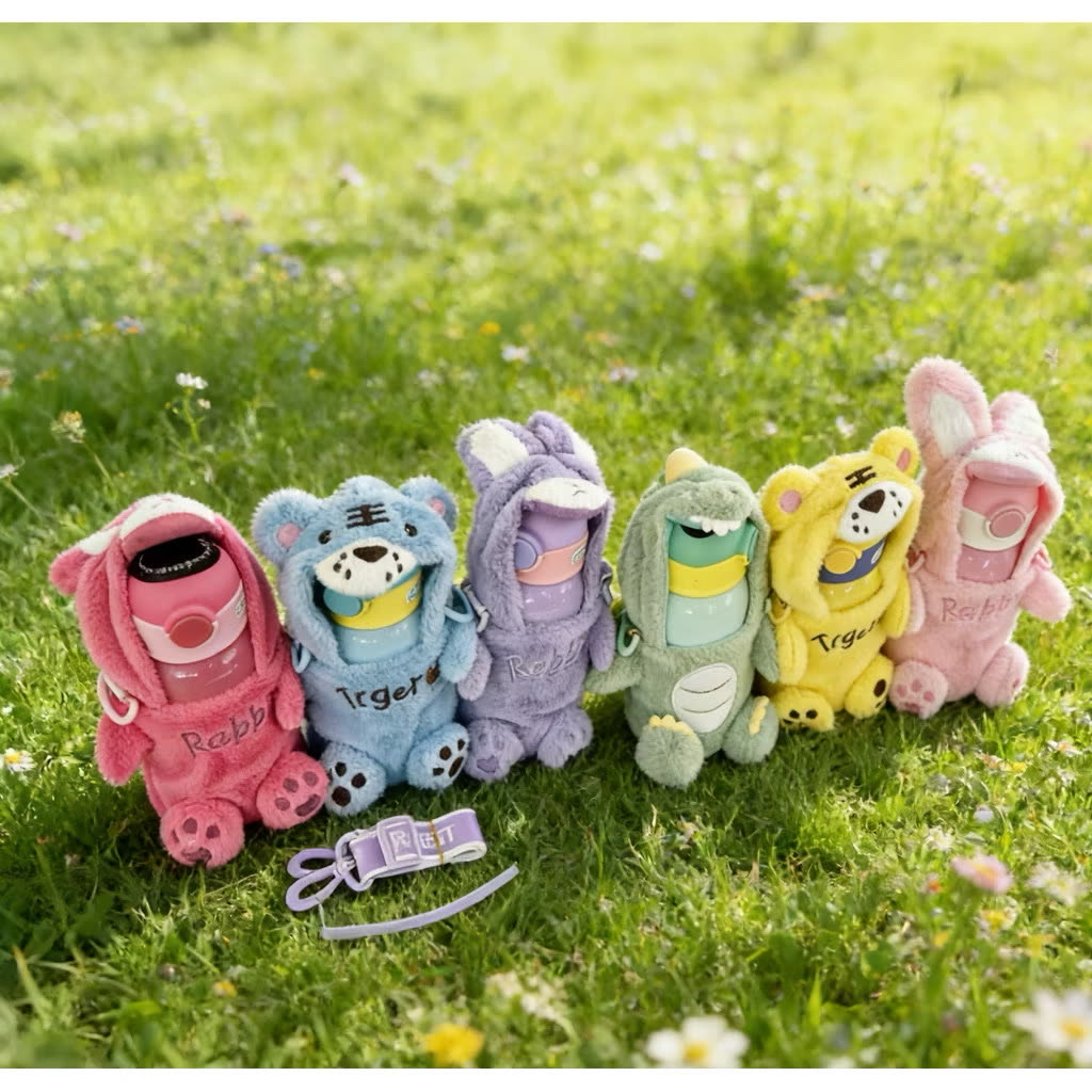 Garrafa Térmica Infantil 500ml Aço 316 com Capa de Pelúcia
