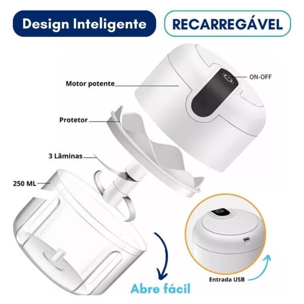 Mini Processador Elétrico Moedor Carne Vegetais Alho Fruta Recarregável USB 250ml - Image 4