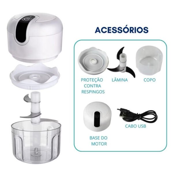 Mini Processador Elétrico Moedor Carne Vegetais Alho Fruta Recarregável USB 250ml - Image 5