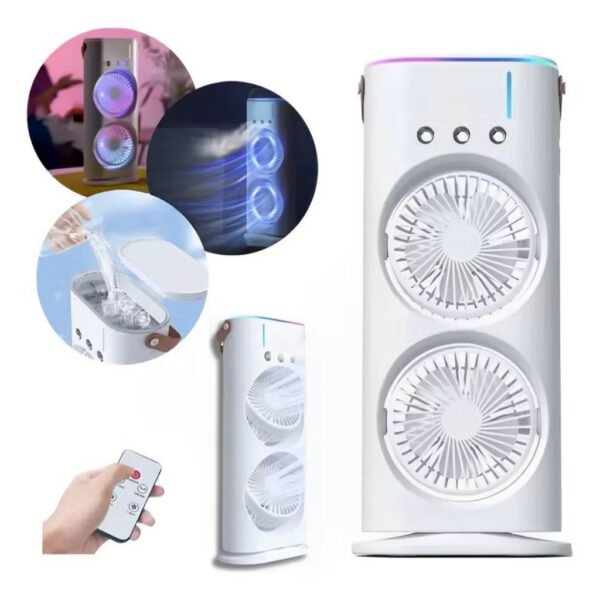Mini Refrigerador De Ar Ventilador Umidificador Dupla Giratório+rgb Climatizador Ar C/ Reservatório + C/ Controle